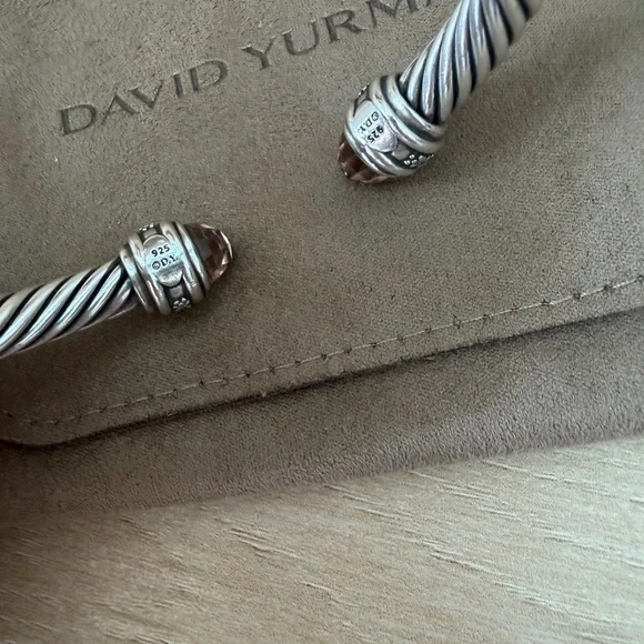 David Yurman Silver Cable Bracelet with Diamond Accents